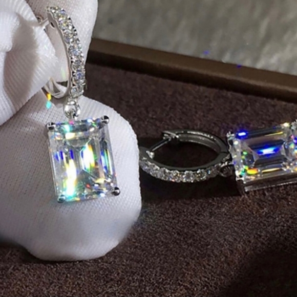 STERLING SILVER CRYSTAL DANGLE EARRINGS - Picture 6 of 14